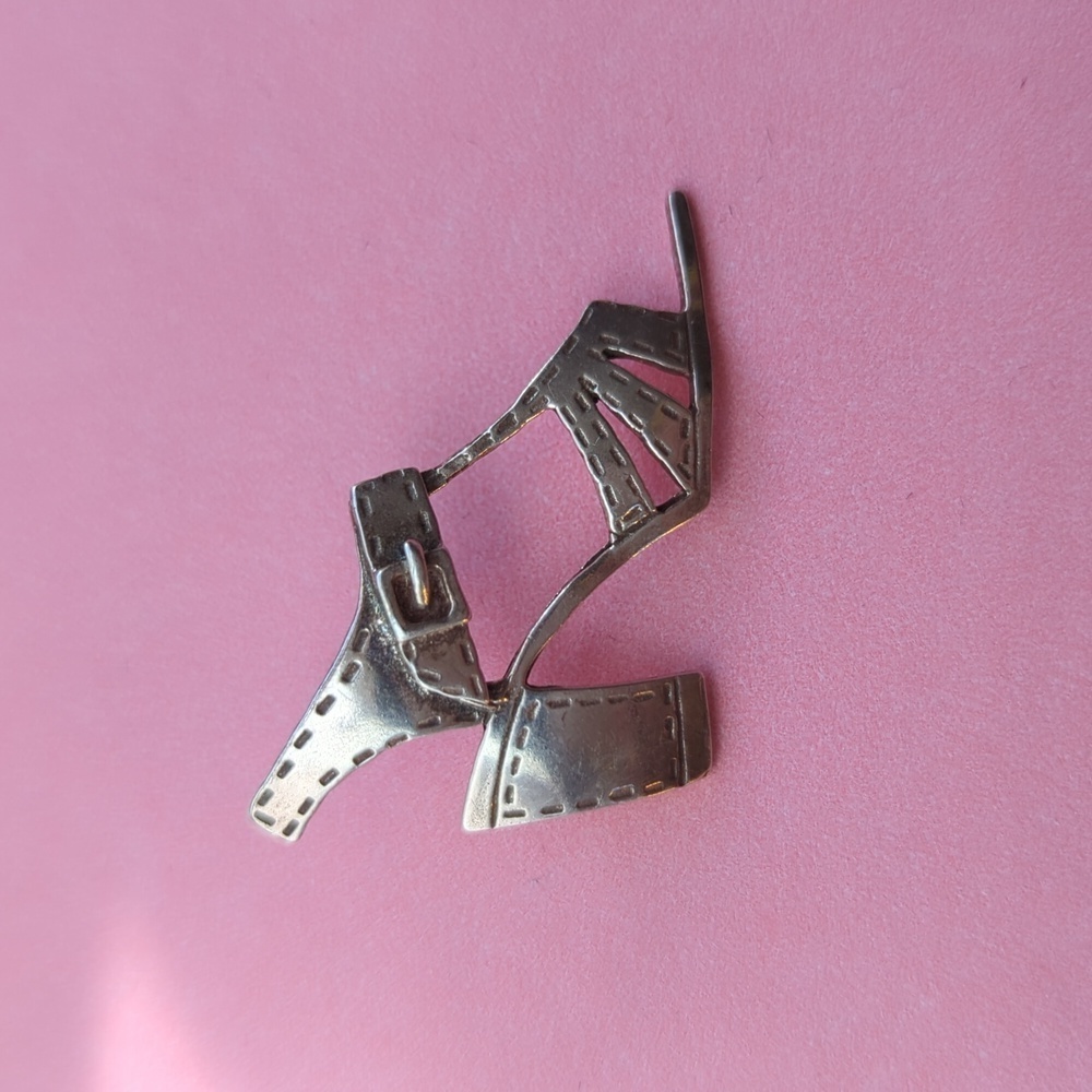 Silver Shoe Sandal heels pin brooch